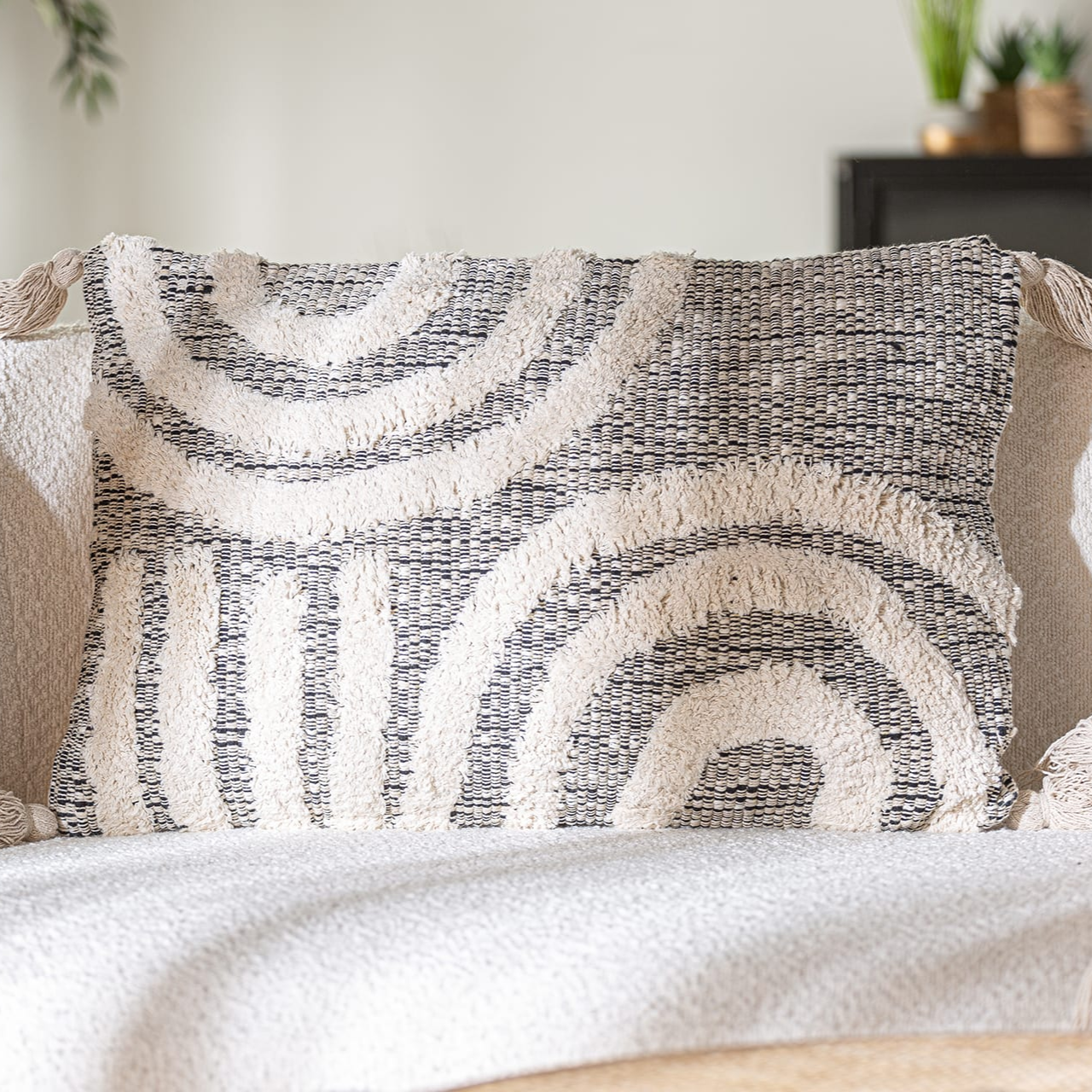 Coussin en coton blanc Japandi 60x40x10 cm