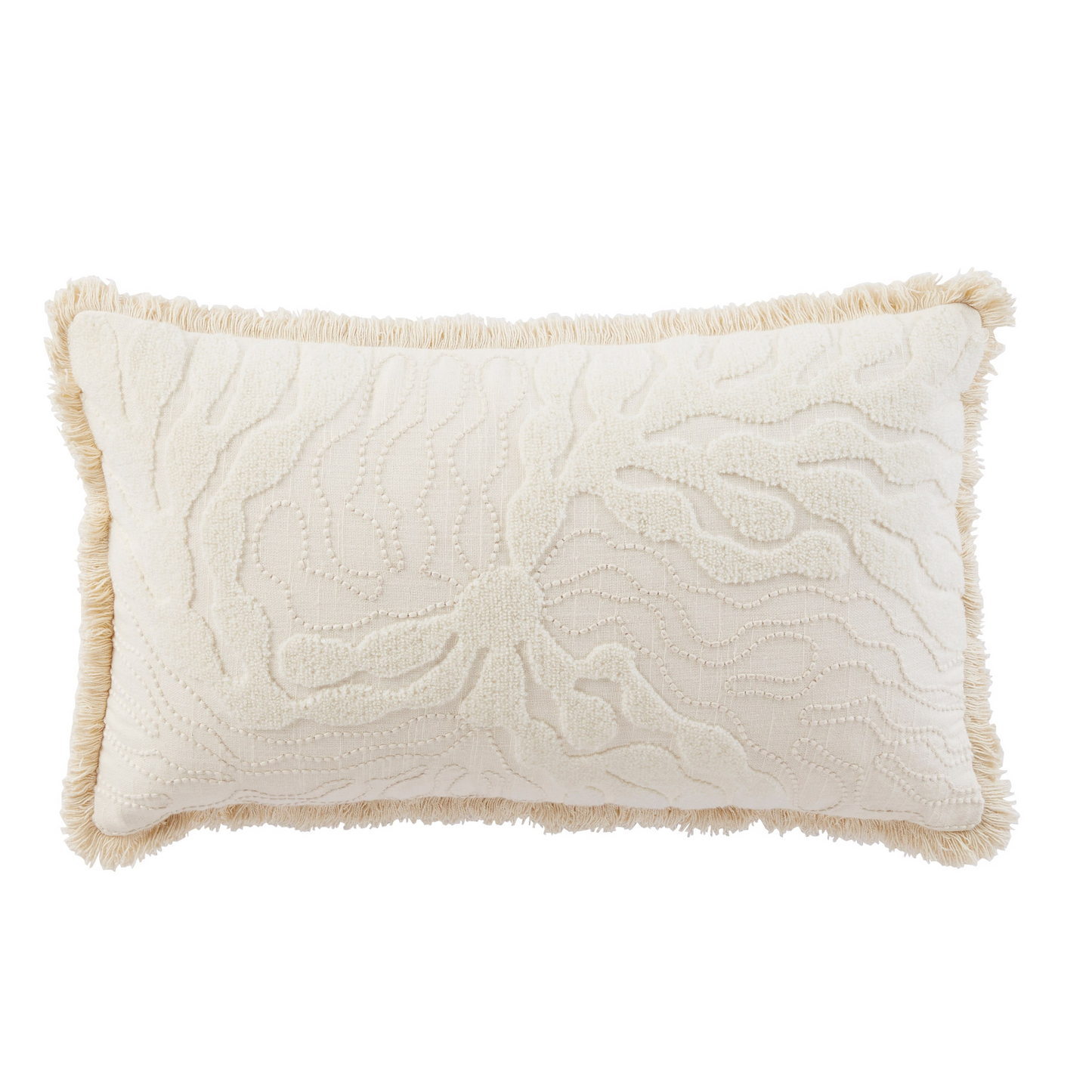 Coussin Japandi brodé écru franges 30x50 – MOANA