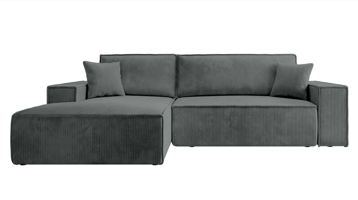 Canapé d'angle convertible Japandi 3 places en velours côtelé beige – FARESE