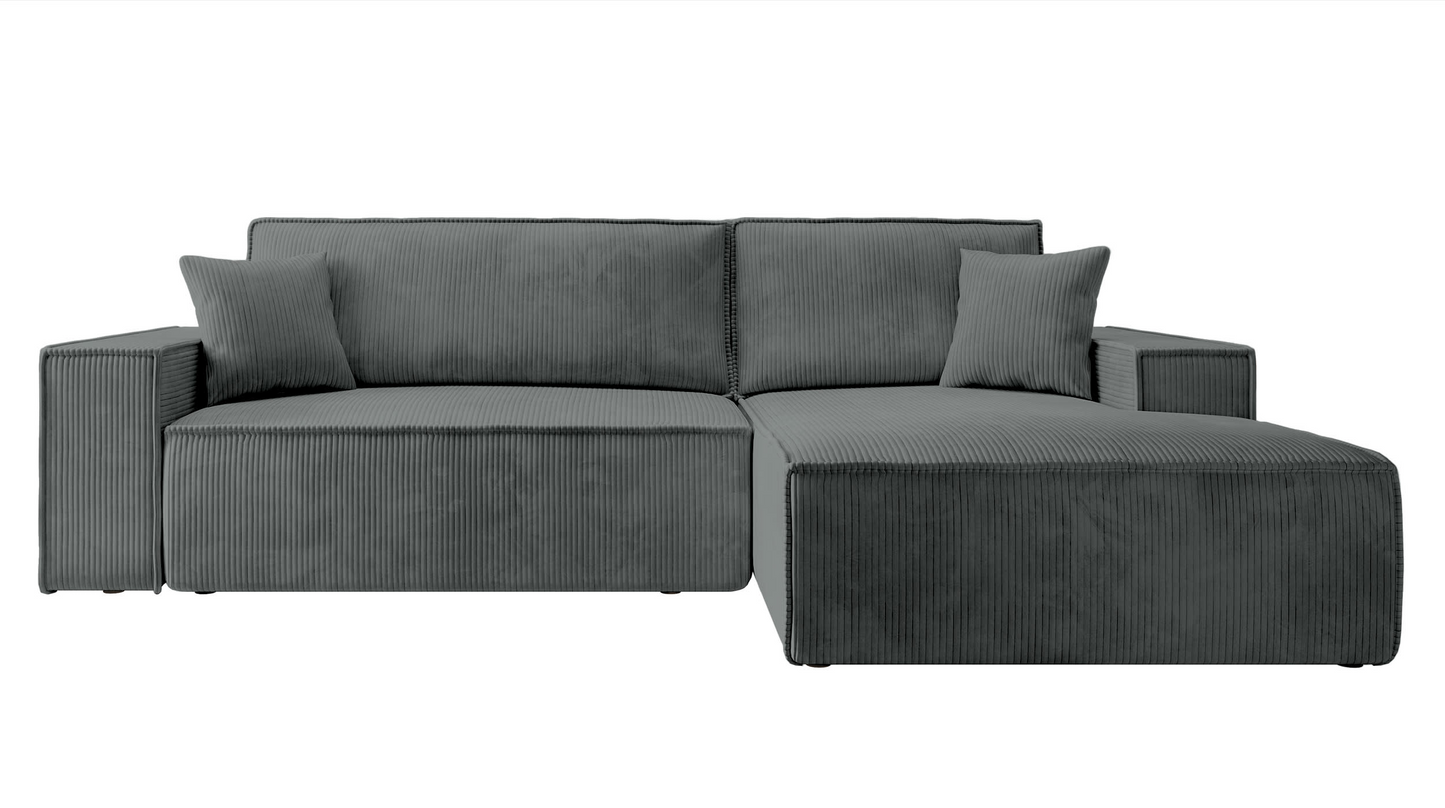 Canapé d'angle convertible Japandi 3 places en velours côtelé beige – FARESE