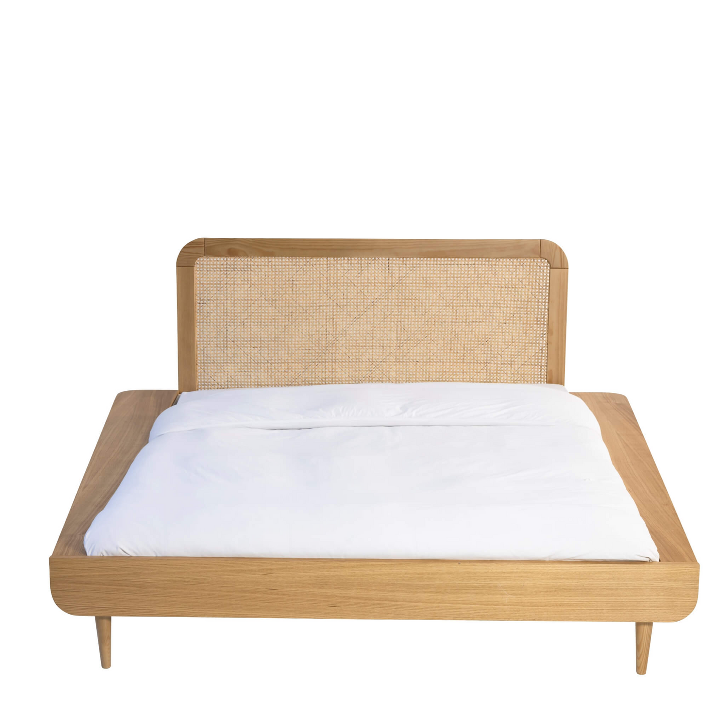 Ensemble Lit Japandi 160x200cm Bois Naturel et Cannage – Nom du Produit