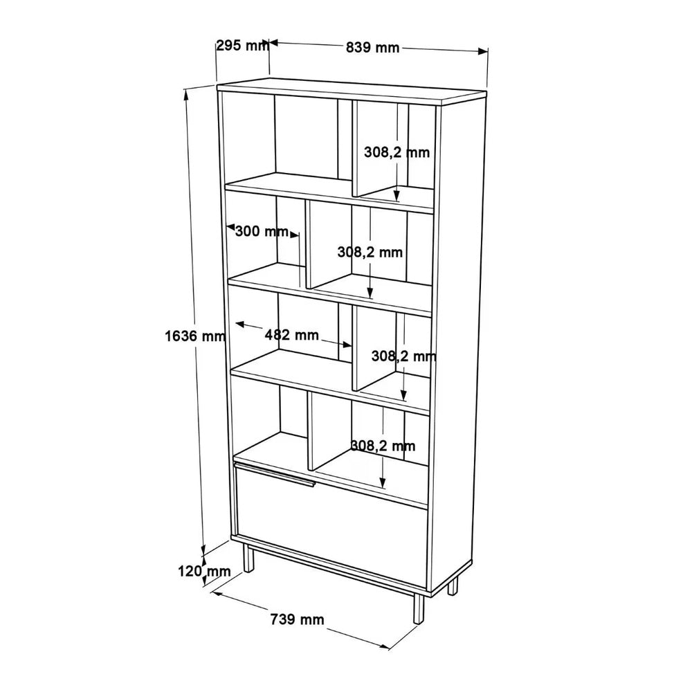 Étagère Japandi 9 tablettes et 1 porte décor chêne et impression rotin – On4 Su