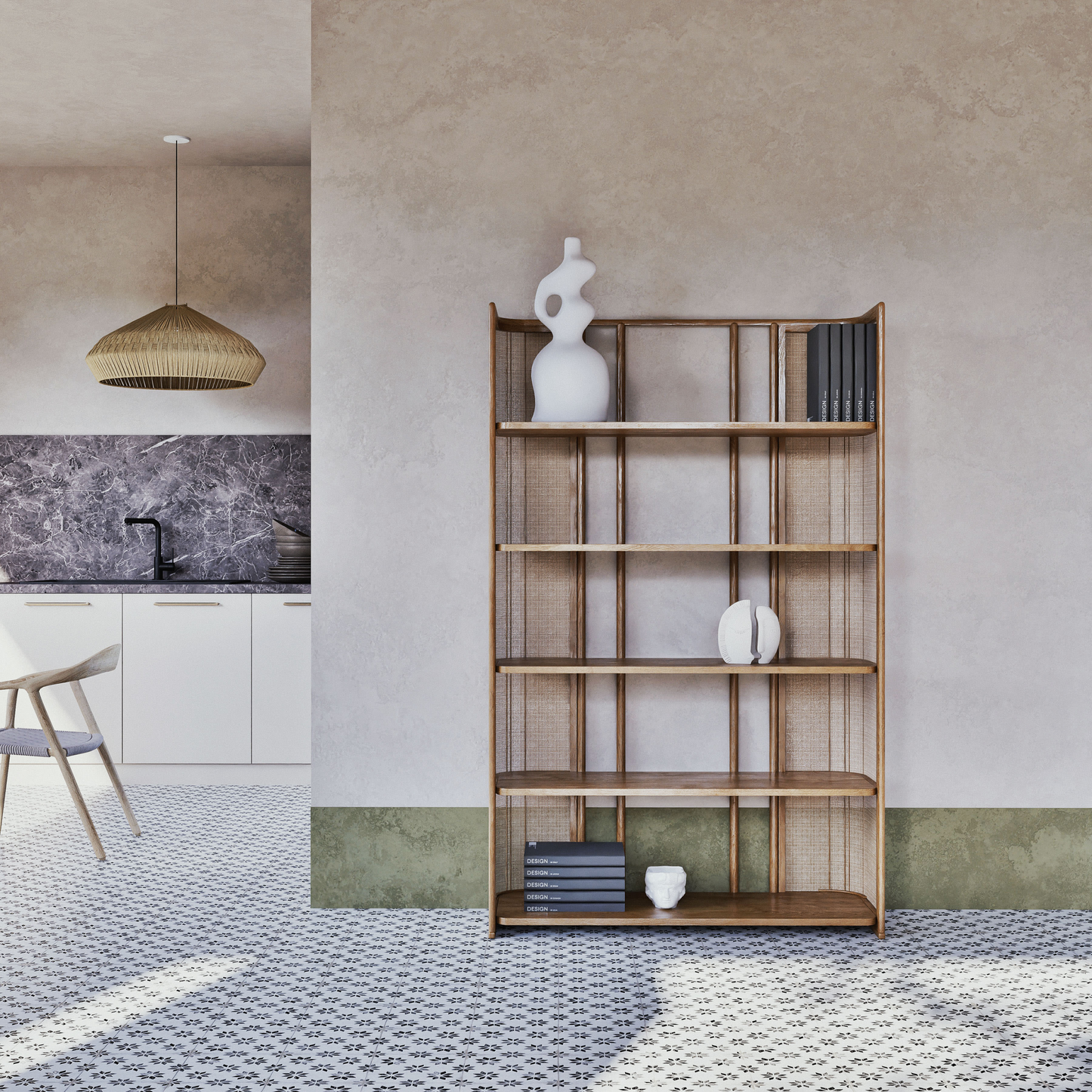 Étagère Japandi bois manguier et fibres végétales – Viro