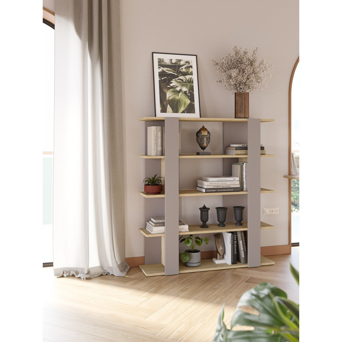 Étagère Japandi en bois et métal H122 cm – Naila