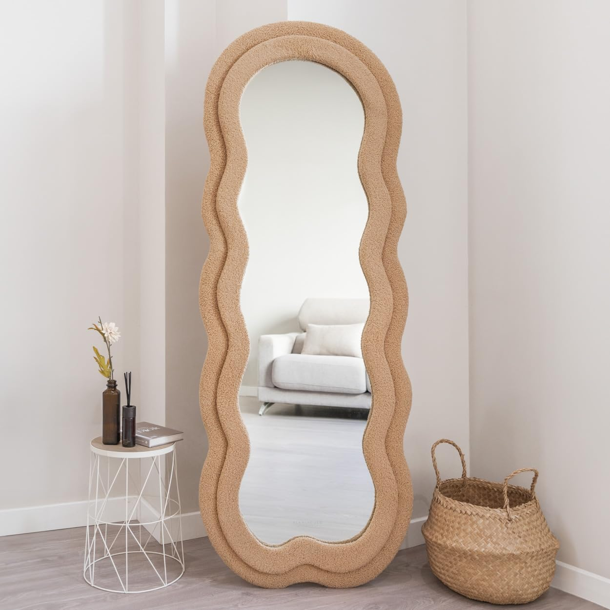 Miroir Mural Asymétrique Japandi grand 160x60 cm marron – Teddy