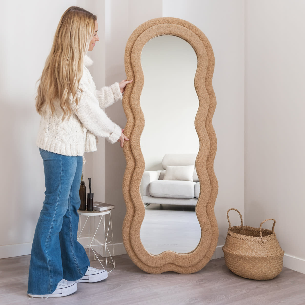 Miroir Mural Asymétrique Japandi grand 160x60 cm marron – Teddy