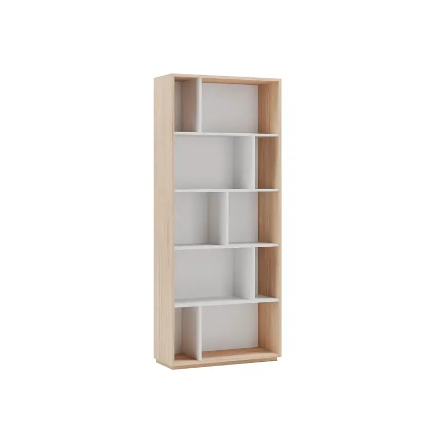 Bibliothèque Japandi Mélaminé Chêne & Blanc 191×80×32 – Nack