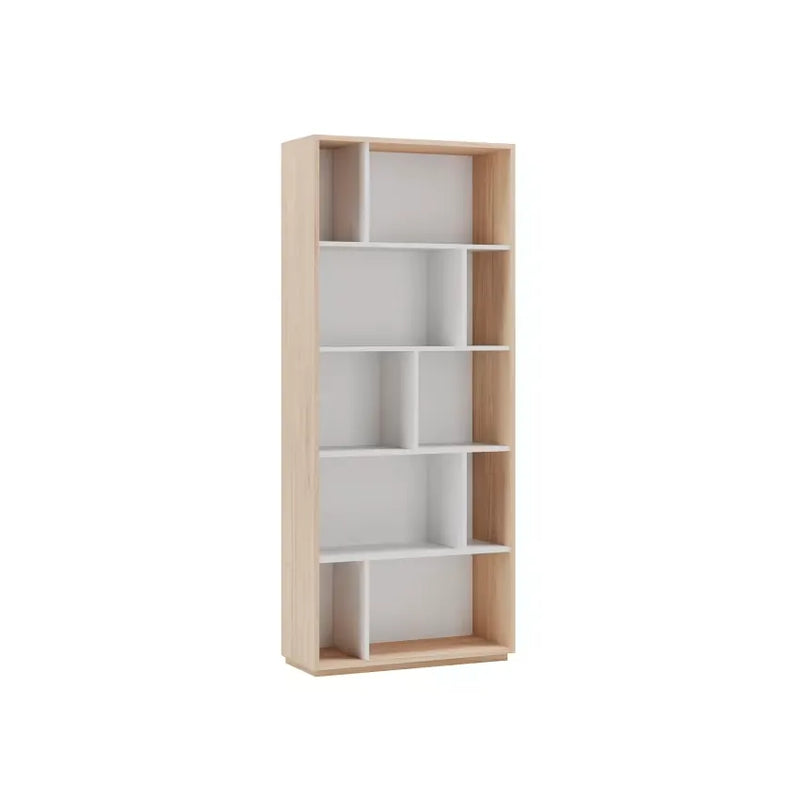 Bibliothèque Japandi Mélaminé Chêne & Blanc 191×80×32 – Nack