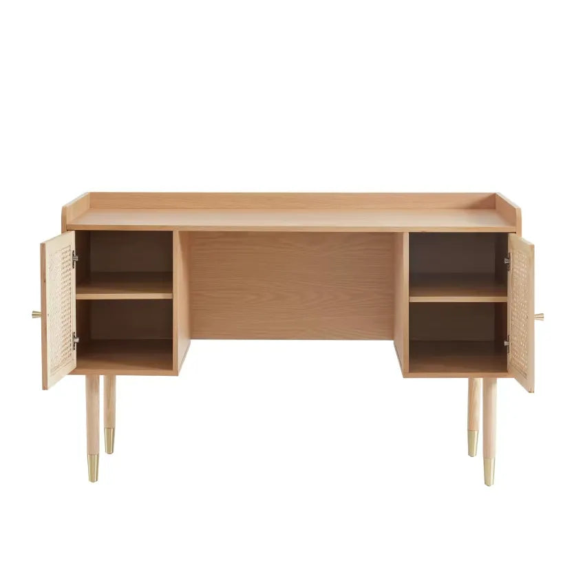 Bureau Japandi Chêne & Cannage Rotin 130 cm – Leon