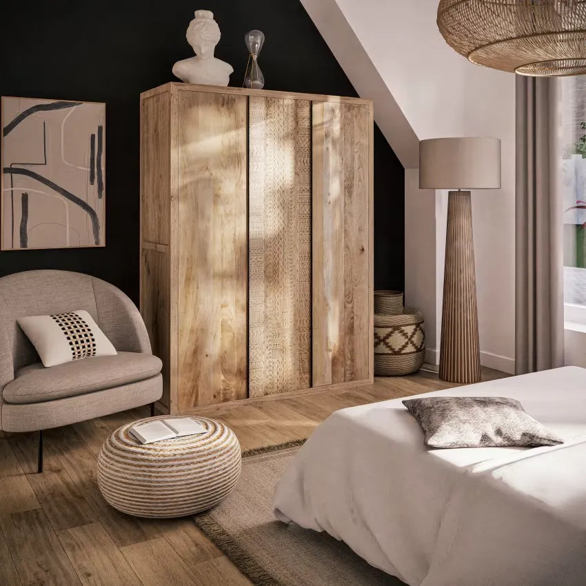Armoire Japandi 3 Portes Sculptée – Twareg