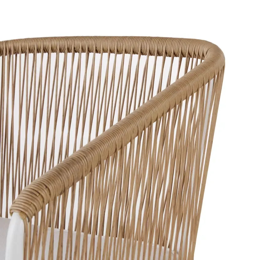 Fauteuils de table Japandi Résine Rotin Imitation & Métal Blanc – Arun
