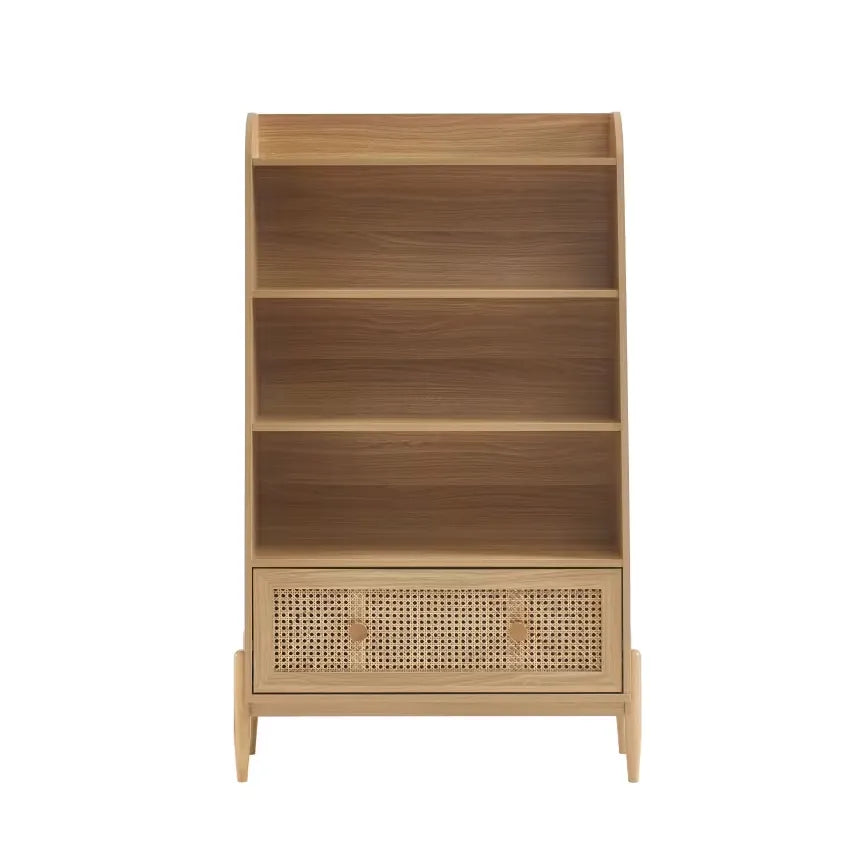 Bibliothèque Japandi Cannage Rotin & Effet Bois Chêne 3 Étagères – Pablo