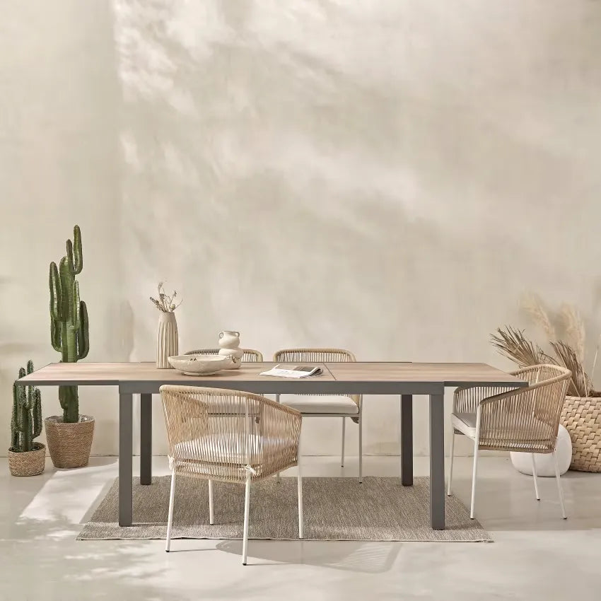 Fauteuils de table Japandi Résine Rotin Imitation & Métal Blanc – Arun