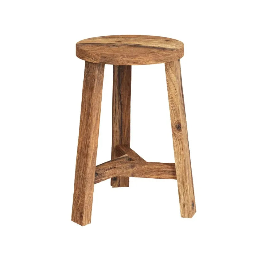 Tabouret Japandi Rond Teck Recyclé H45 – Lea