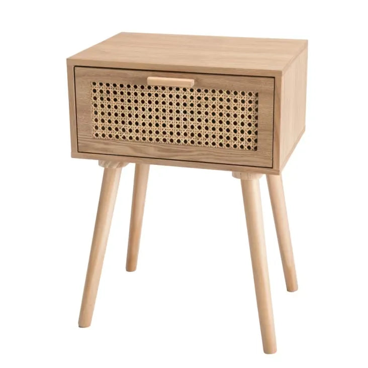 Table de chevet Japandi Pin Naturel & Cannage – Romeo