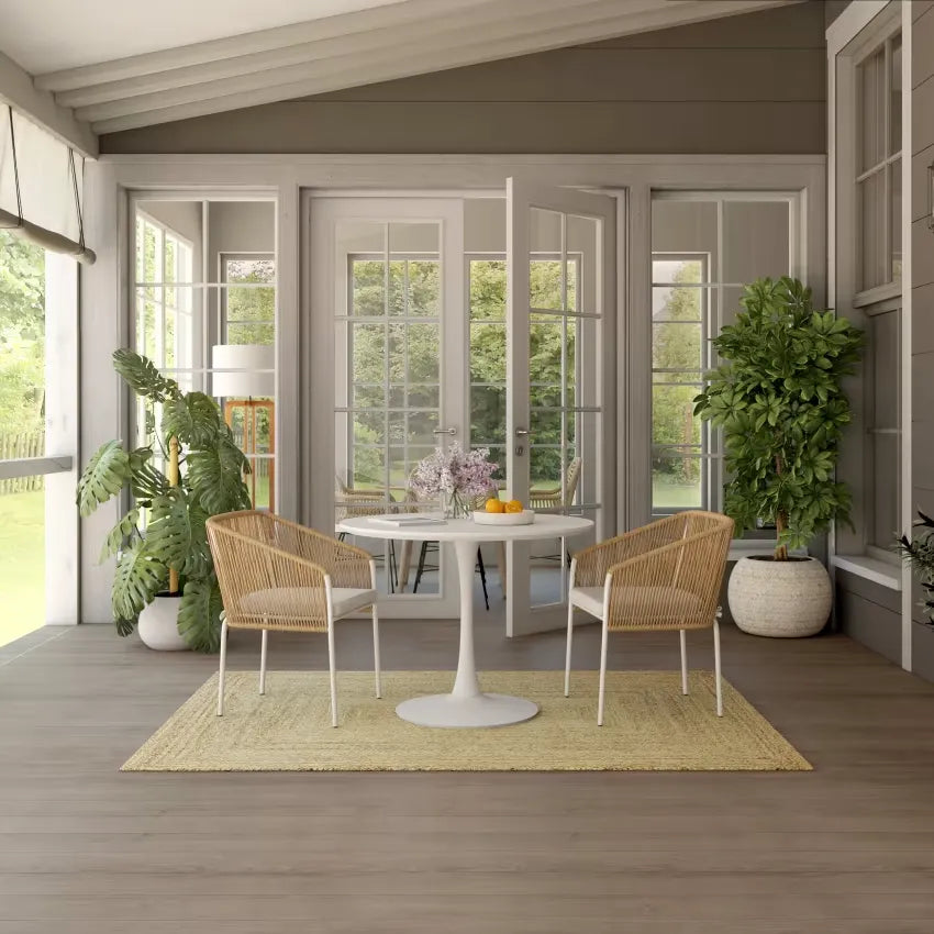 Fauteuils de table Japandi Résine Rotin Imitation & Métal Blanc – Arun
