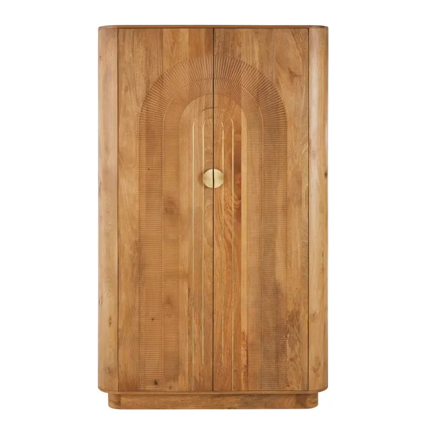 Armoire Japandi 2 Portes Mangue & Métal Doré – Aureus