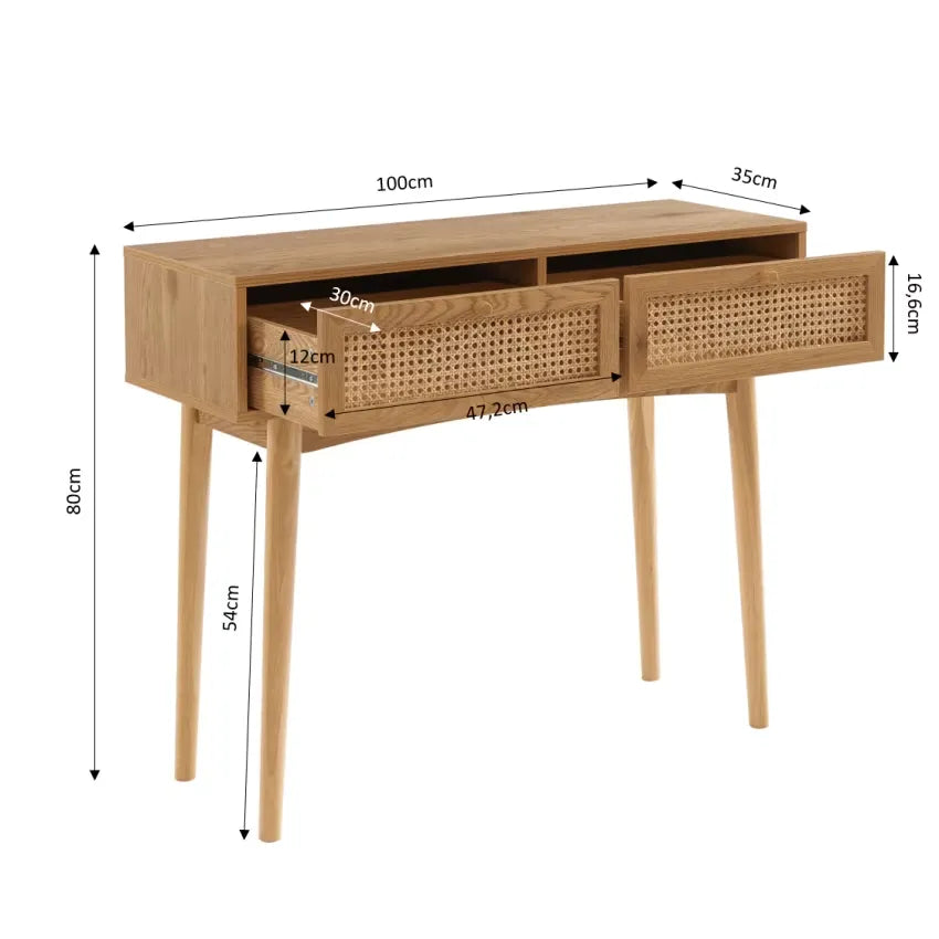 Console Japandi Chêne & Cannage Rotin 100 cm – Ines