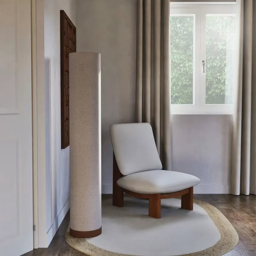 Lampadaire Japandi Bois de Manguier & Lin Beige H140 – Saliah