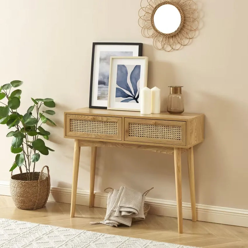 Console Japandi Chêne & Cannage Rotin 100 cm – Ines
