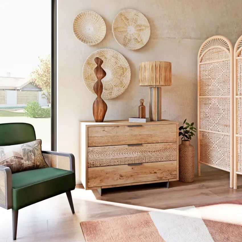 Commode Japandi 3 Tiroirs Sculptée – Twareg