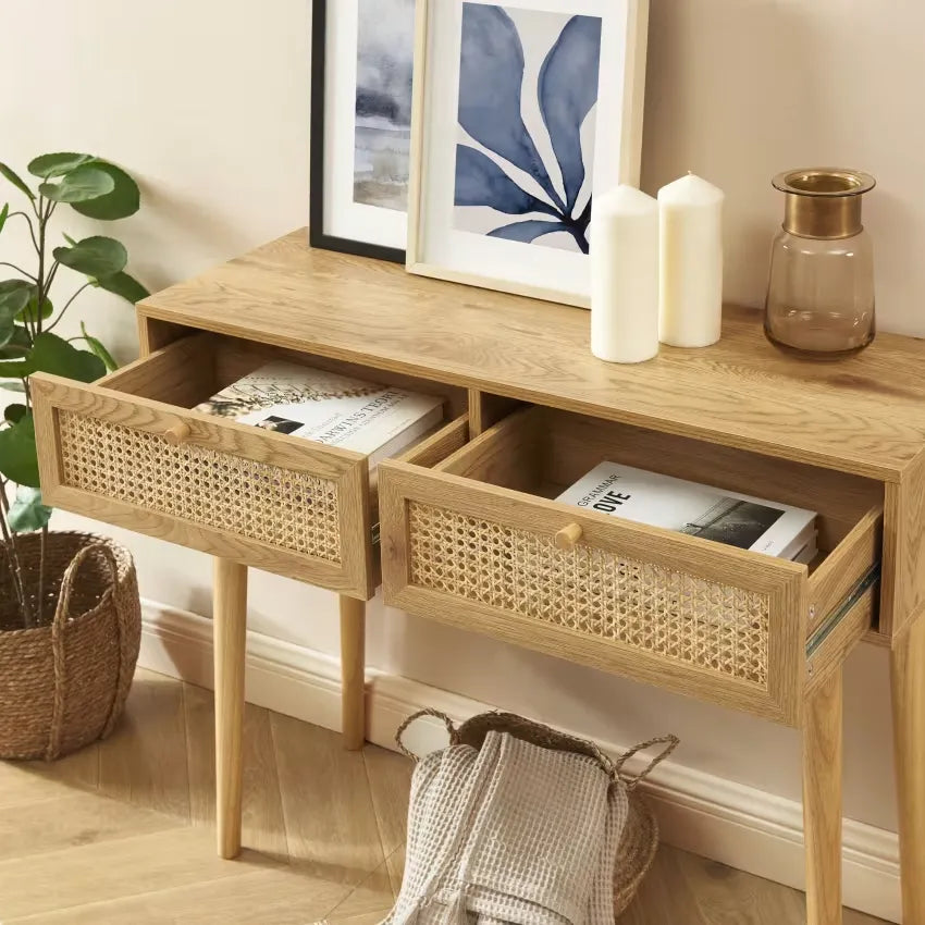 Console Japandi Chêne & Cannage Rotin 100 cm – Ines