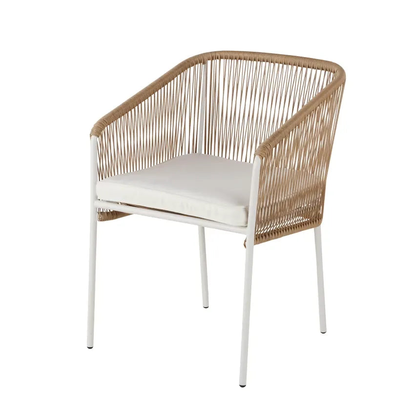 Fauteuils de table Japandi Résine Rotin Imitation & Métal Blanc – Arun