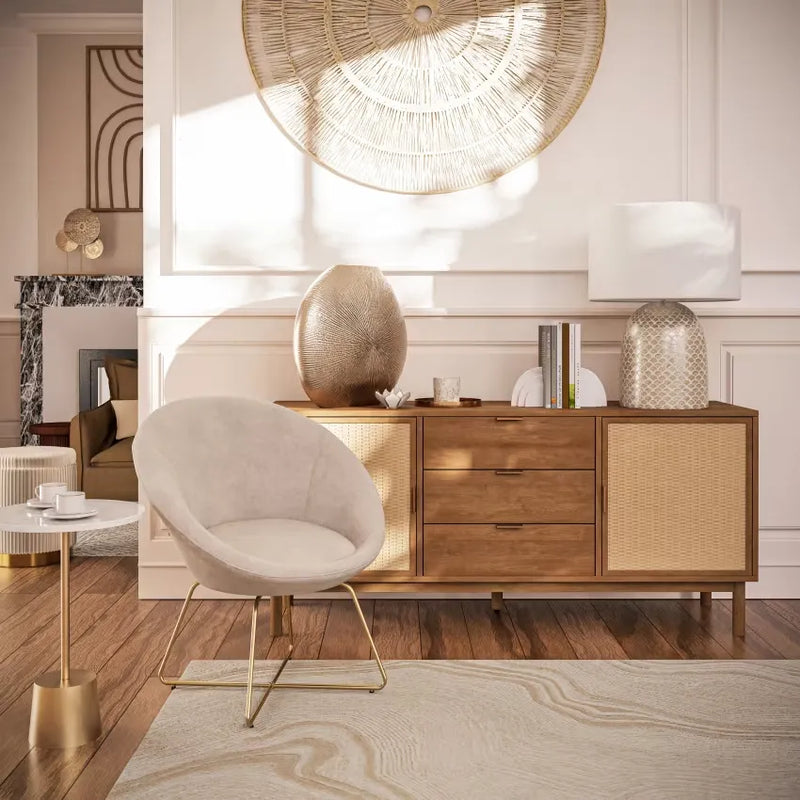 Lampe Japandi Nacre Dorée & Bambou Abat-jour Lin Blanc – Nacrea