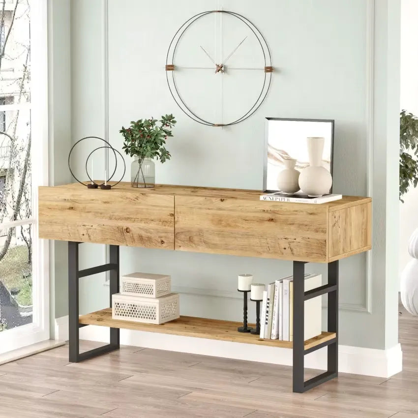 Console Japandi 2 Niches Fermées Effet Bois – Solea