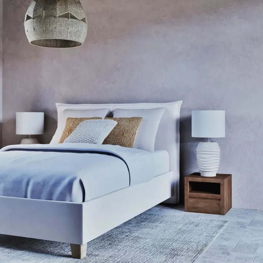 Lampe Japandi Bouleau Motif Vague & Lin Crème – Sorelle
