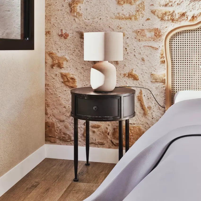 Lampe Japandi Céramique Beige & Jute – Saveria