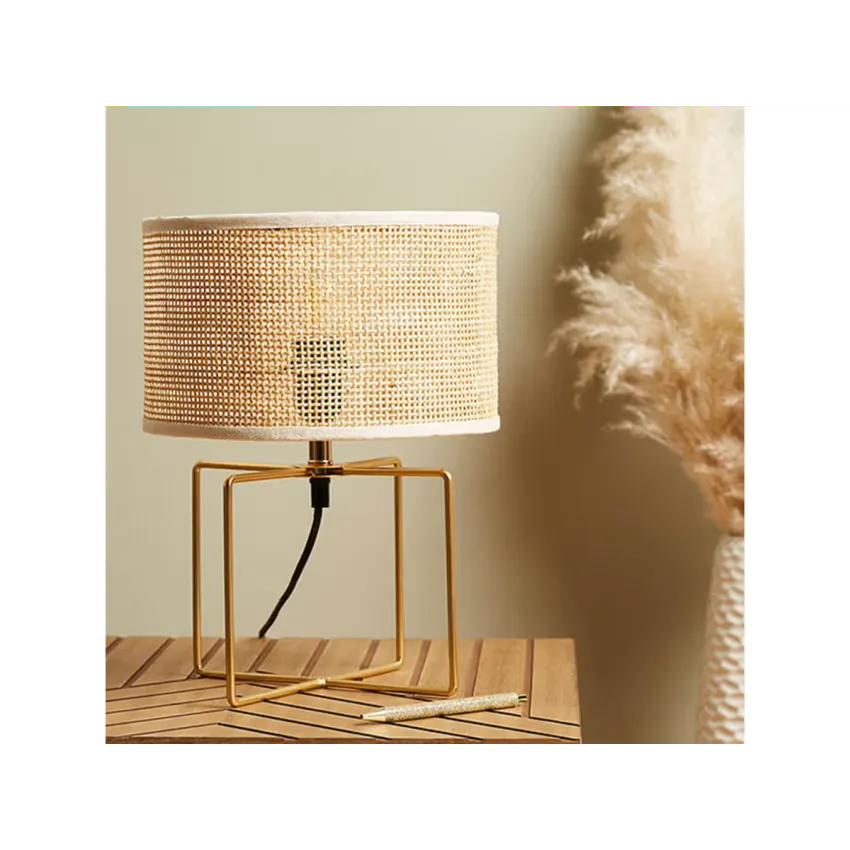 Lampe Japandi Métal & Rotin Beige – Yuca