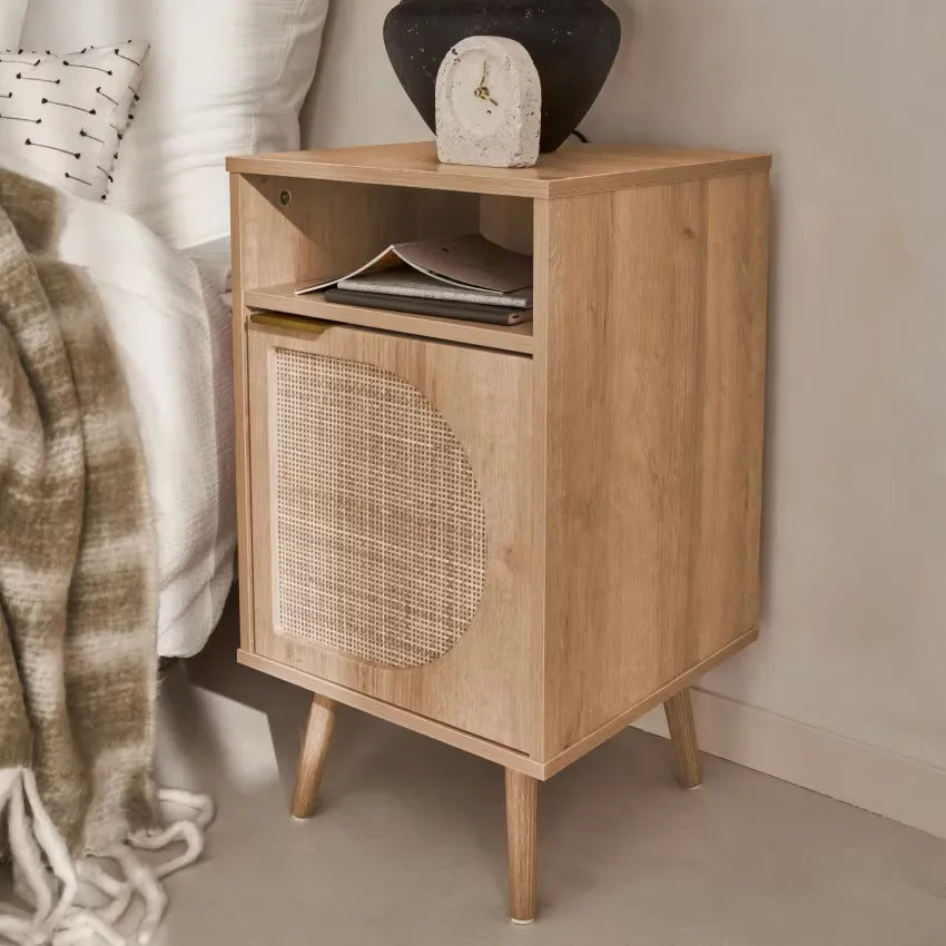 Tables de chevet Japandi Bois & Cannage Arrondi – Eva
