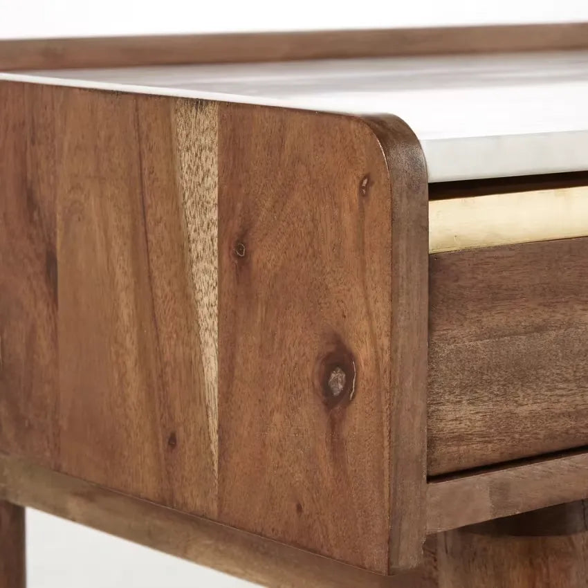Bureau Japandi Acacia Massif & Marbre Blanc – Cappuccino