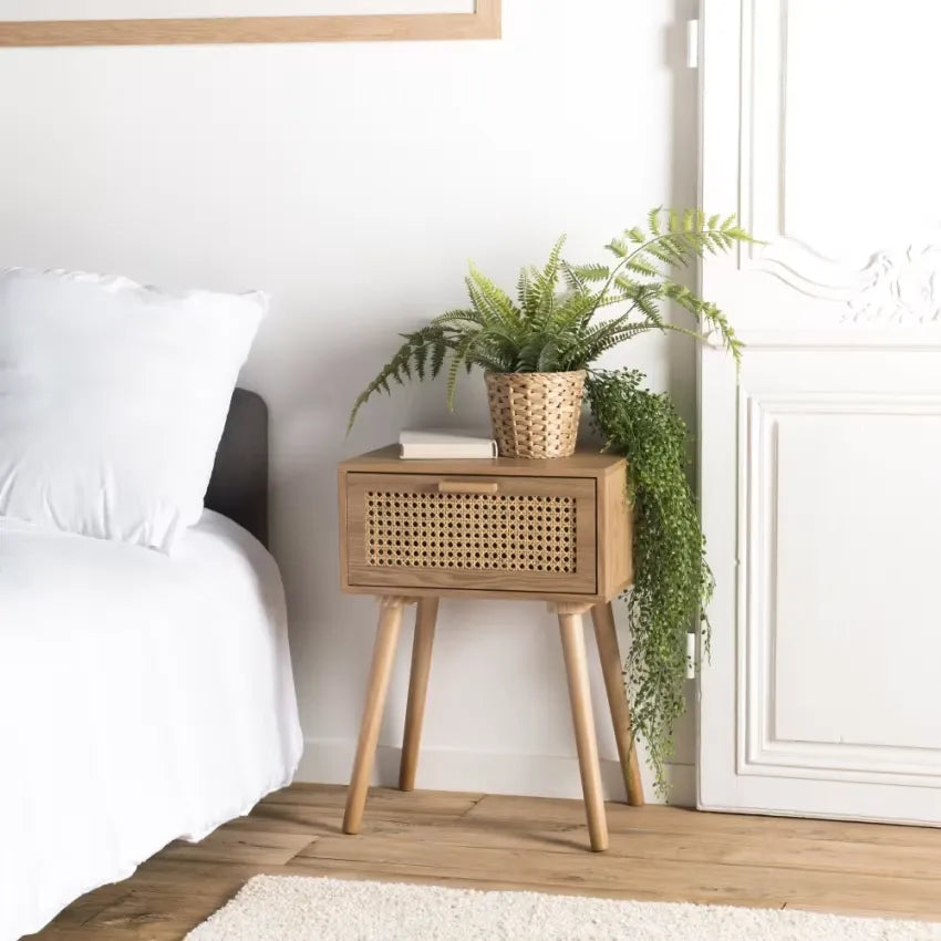 Table de chevet Japandi Pin Naturel & Cannage – Romeo