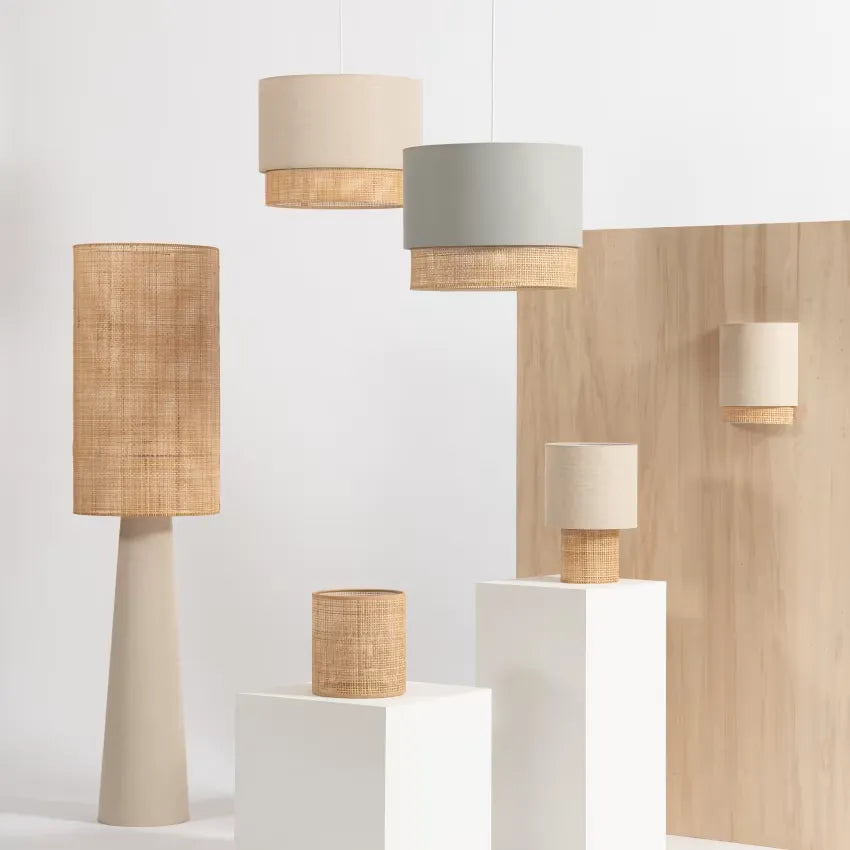 Lampe Japandi Rotin Tressé & Polyester Recyclé Beige – Karven