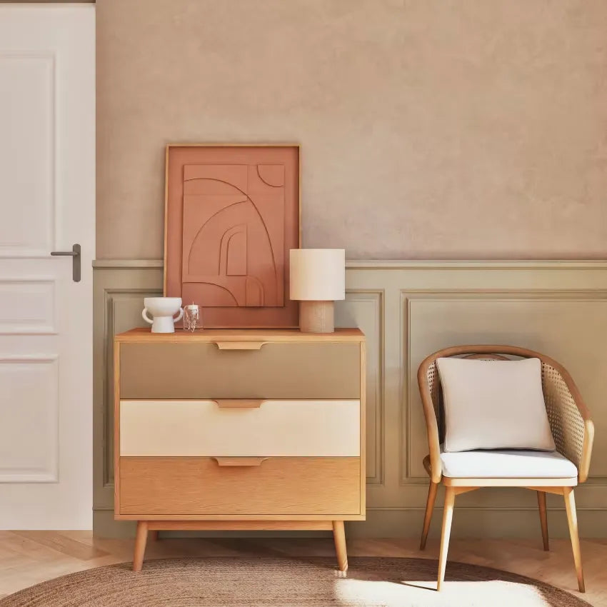 Lampe Japandi Rotin Tressé & Polyester Recyclé Beige – Karven
