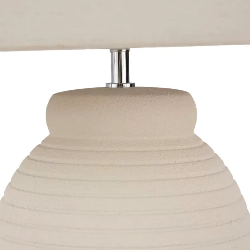 Lampe Japandi Céramique Striée & Abat-jour Beige Crème – Seban