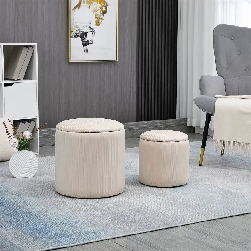 Pouf Japandi Coffres 2-en-1 Velours Côtelé Crème – Homcom