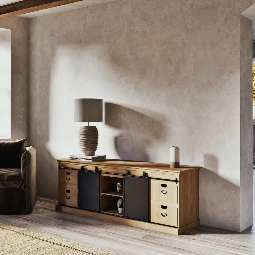 Lampe Japandi Bouleau Motif Vague & Lin Crème – Sorelle