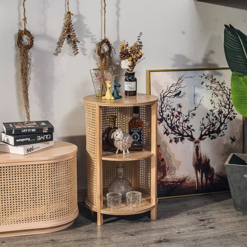 Table de chevet Japandi Bois & Rotin Naturel – Sumi