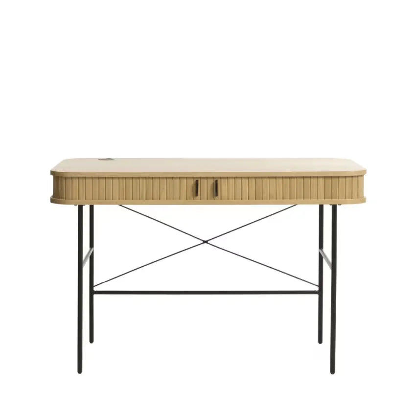 Bureau Japandi 2 portes Arrondies Bois & Métal Clair 120 cm – Alicia