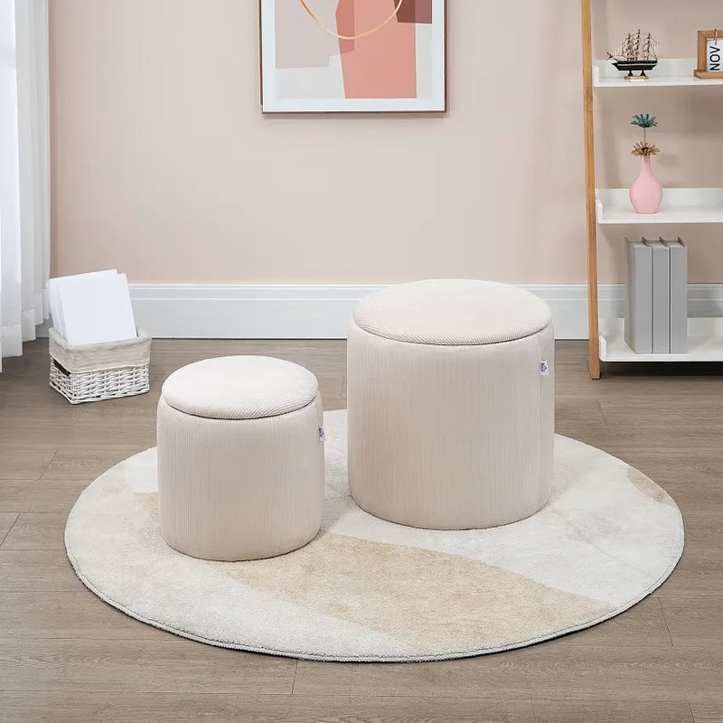 Pouf Japandi Coffres 2-en-1 Velours Côtelé Crème – Homcom
