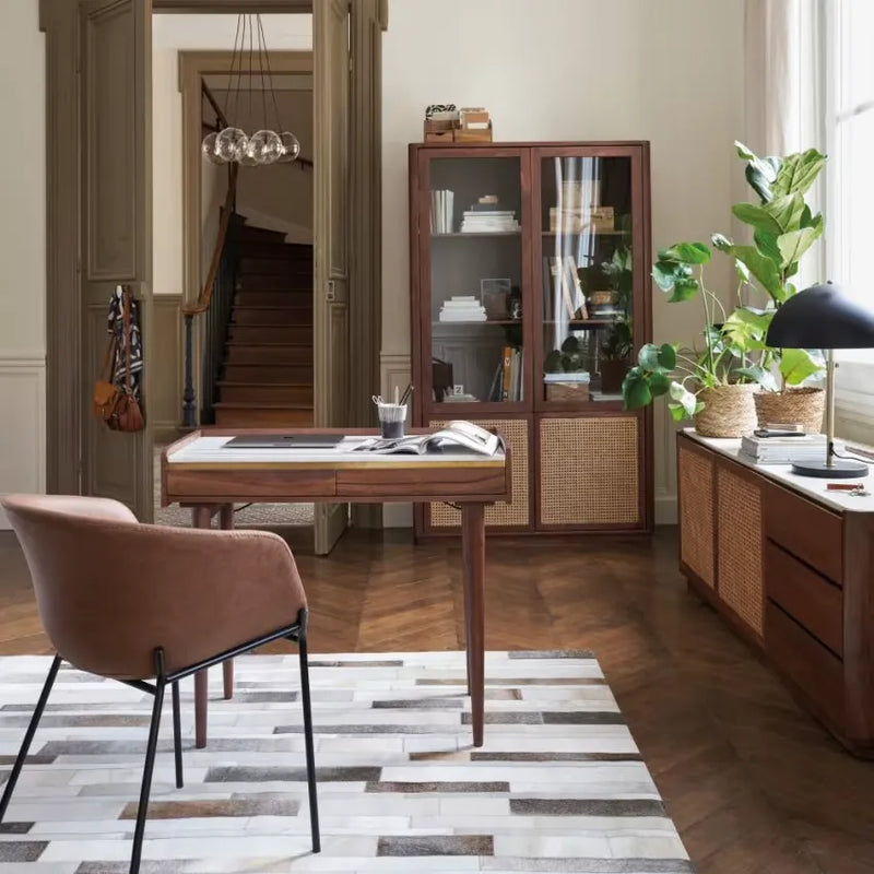 Bureau Japandi Acacia Massif & Marbre Blanc – Cappuccino