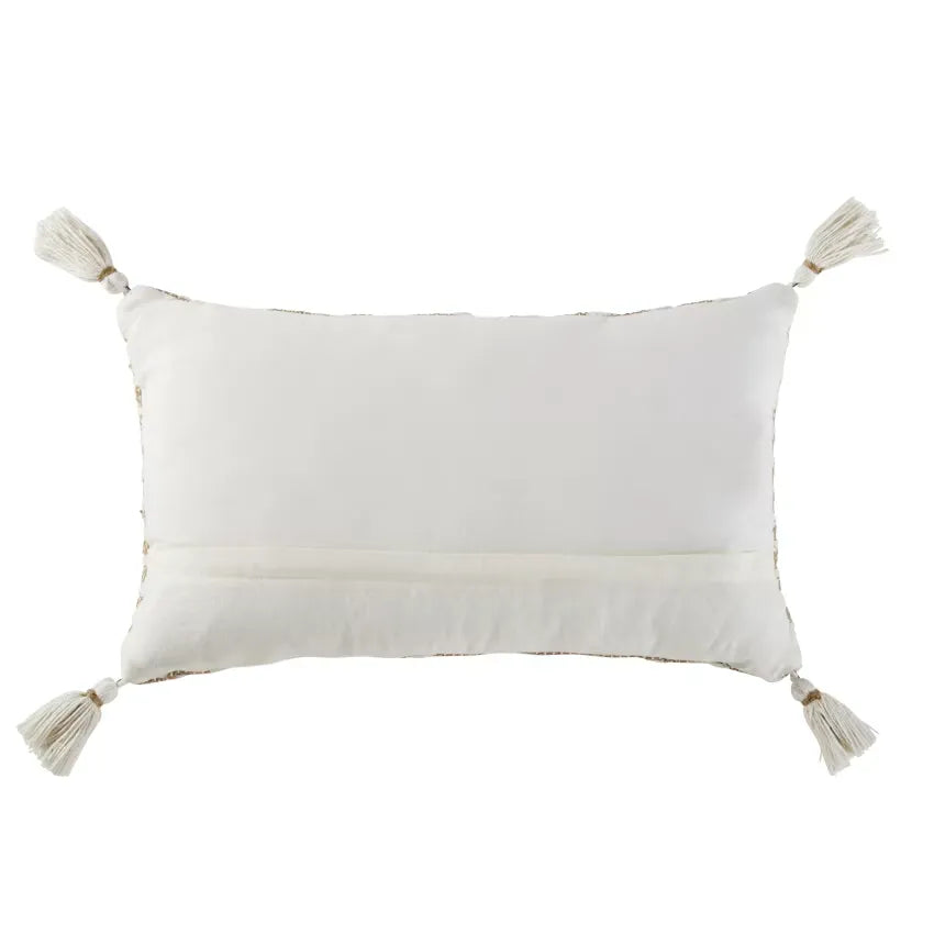 Coussin Japandi Coton Recyclé Beige Pompons 30×50 – Caland