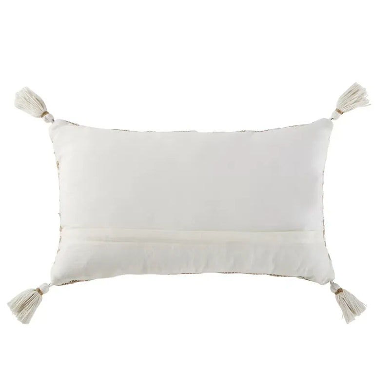 Coussin Japandi Coton Recyclé Beige Pompons 30×50 – Caland