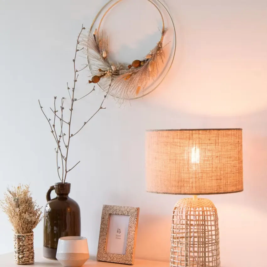 Lampe Japandi Rotin Tressé & Lin Beige – Tanger