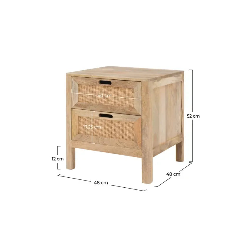Table de chevet Japandi Manguier & Cannage 2 tiroirs – Félix