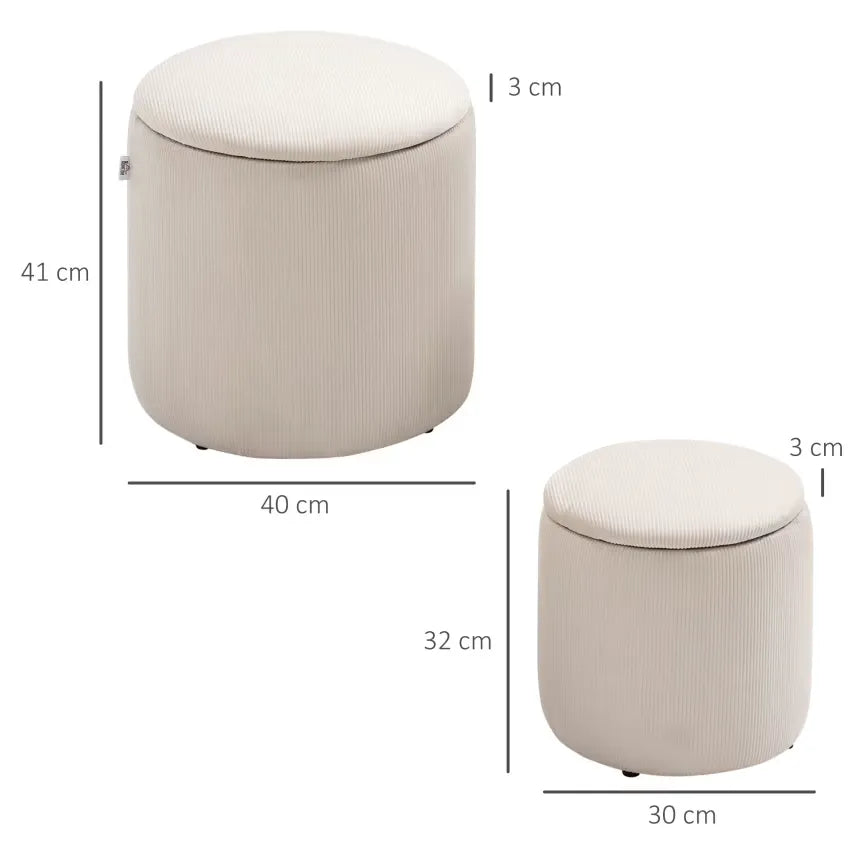 Pouf Japandi Coffres 2-en-1 Velours Côtelé Crème – Homcom
