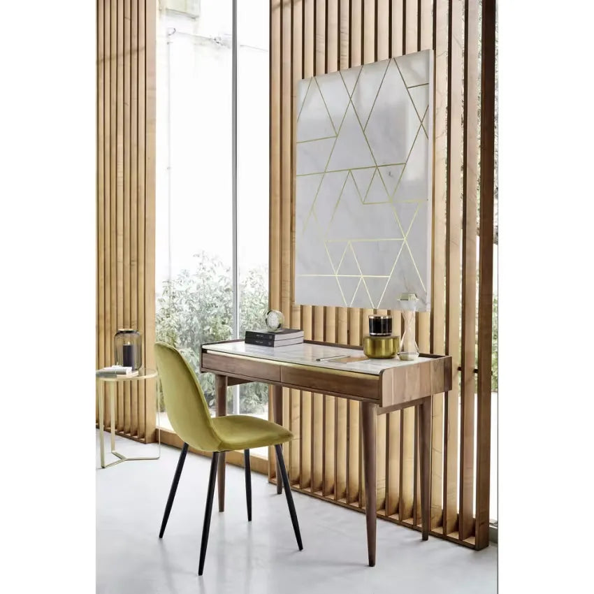 Bureau Japandi Acacia Massif & Marbre Blanc – Cappuccino